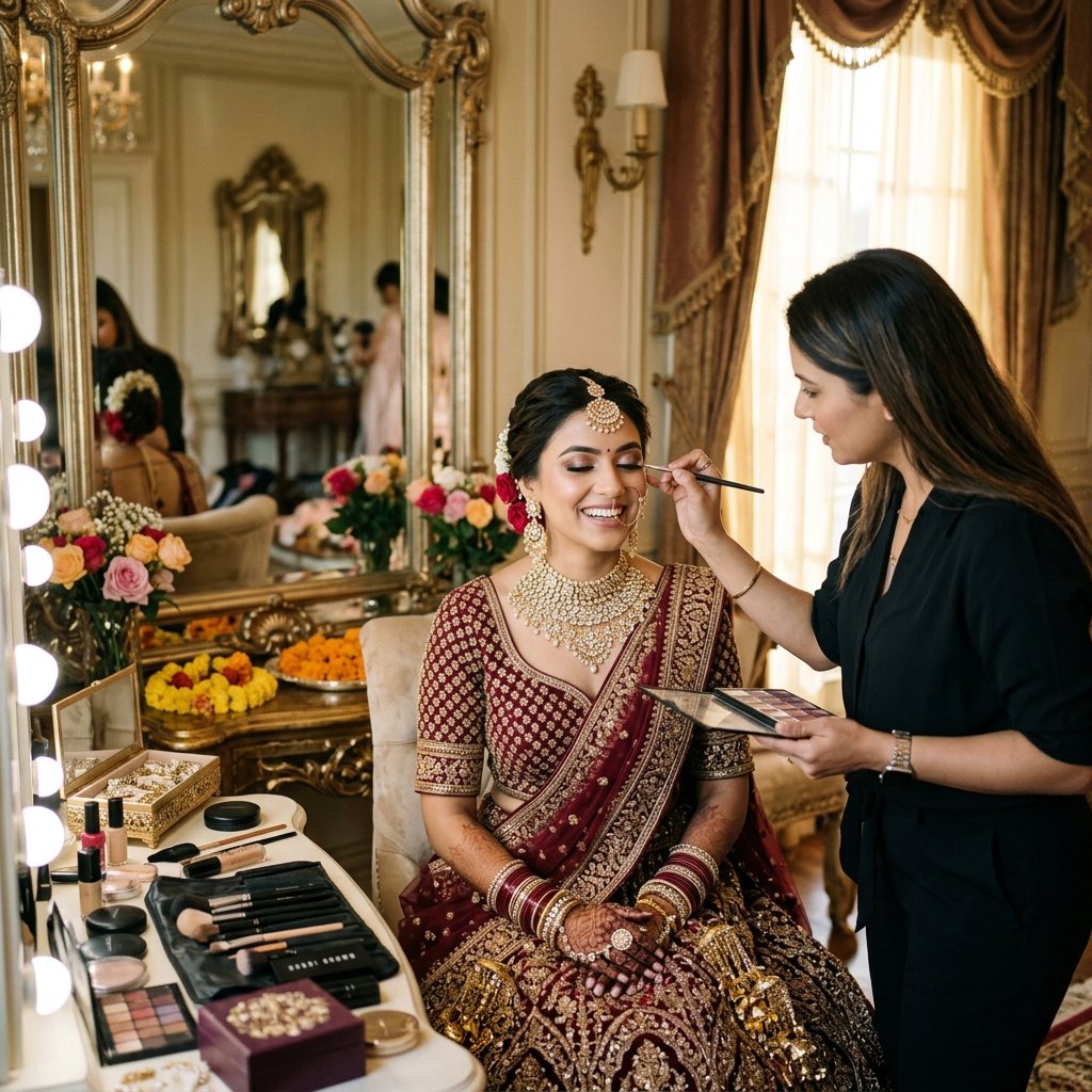 Stunning bridal makeup being applied at Beauty Blossom Center